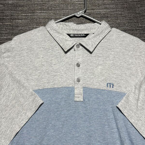 Travis Mathew Polo Shirt Men's XL Gray Blue Colorblock Short Sleeve Golf
